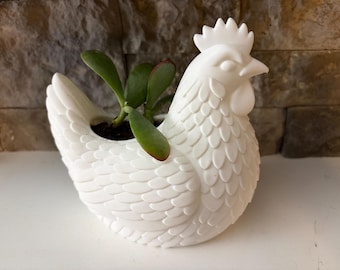 Chicken Planter — 3D Printed Hen Planter, Farmhouse Decor, Unique Plant Gift, Desktop Succulent Holder
