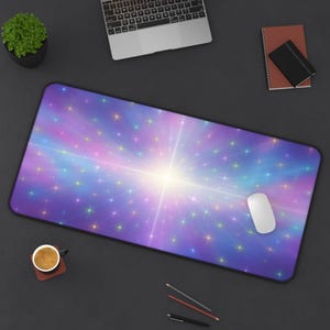 Cosmic Light Desk Mat, Cosmic Fantasy Gaming Mouse Pad, Infinite Star Beams, Ethereal Galaxy Office Decor
