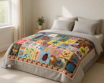 Manta de retazos con diseño de la Tierra y la Ave María, manta de franela con diseño de la civilización humana, idea de regalo para la decoración del hogar con diseño de amuleto de la suerte.