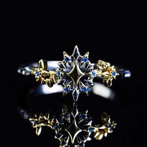 Honkai: Star Rail Phainon Adjustable Ring - Starburst Sapphire Two-Tone Metal Design for Fandom Wear