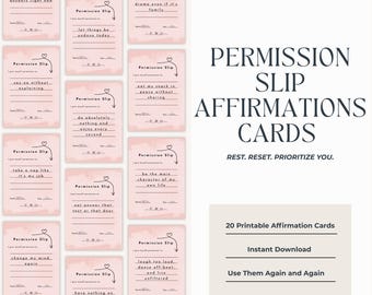 Printable Affirmation Cards: Self-Care Permission Slips | Self Care Cards | Wellness Gift | Overwhelmed Mom Gift | Affirmation Deck
