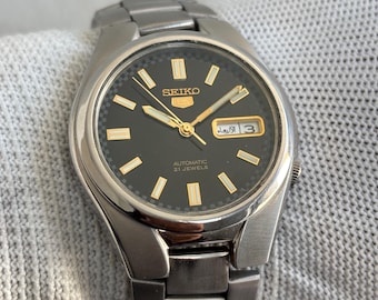 Reloj de pulsera vintage Seiko 5 automático 7S26 transparente para hombre