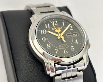 Reloj de pulsera vintage Seiko 5 automático 7S26 transparente para hombre