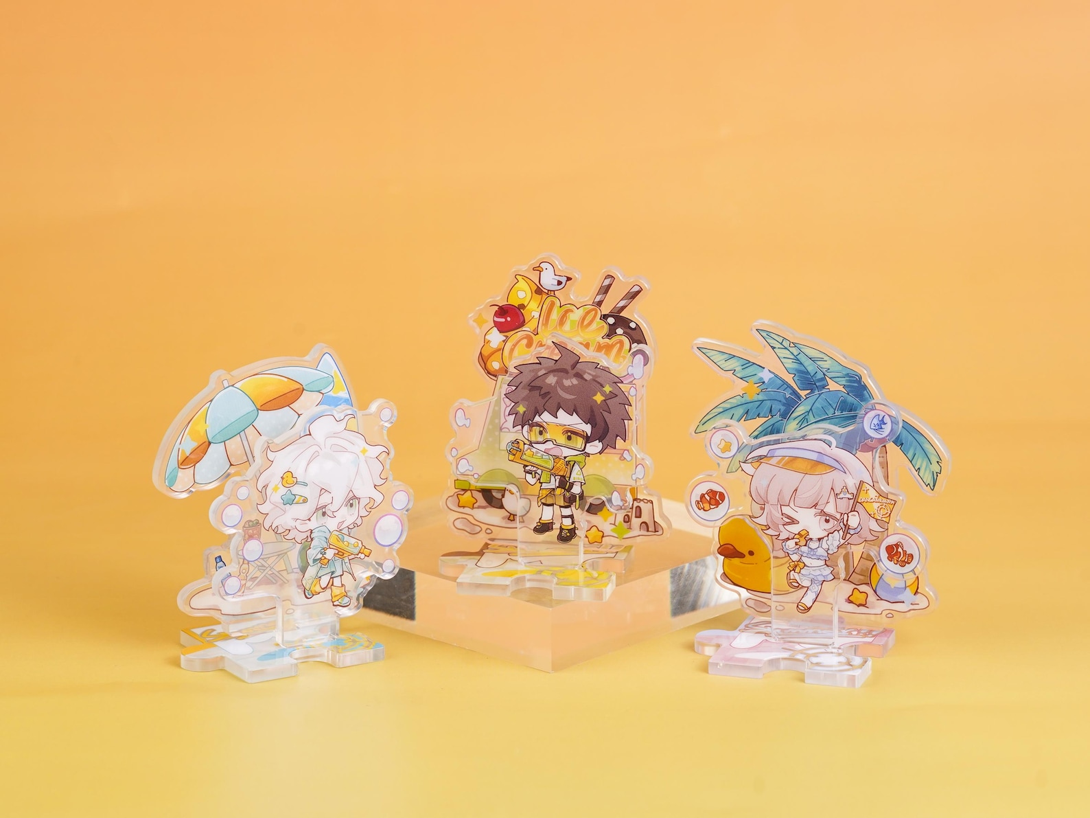 Danganronpa Chibi Acrylic Standee Set | Nagito, Hajime, Chiaki Beach Scene Decor