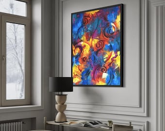 Abstract Expressionist  Painting | Textured Acrylic Mixed Media Art (36x30)| Colourful Contemporary Wall Art UK |