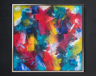 Original Abstract Textured Painting, Colorful Mixed Media Canvas Art (12x12)