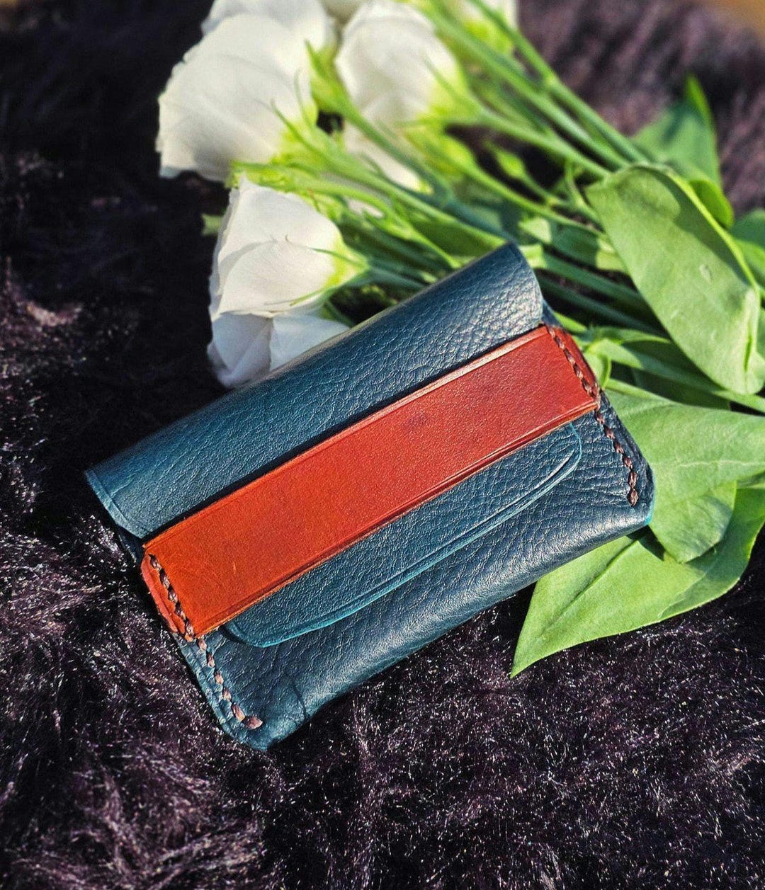 The Flap Wallet - Handmade Two-tone Leather Card Holder: Slim ...