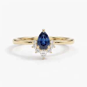 Anillo Diamante Azul Pera de Laboratorio, Anillo Halo de Compromiso, Oro Macizo