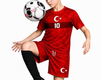 Personalized Turkiye Soccer Fan 3D Jersey Set, Turkey Custom Name Number Football Jersey Red Top, Gift For Fans