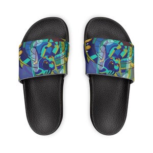 Vibrant Women&#39;s Removable-Strap Sandals | Hand-Drawn Digital Art | Summer Footwear, Beach Fashion, Travel Essential, Comfortable Slides