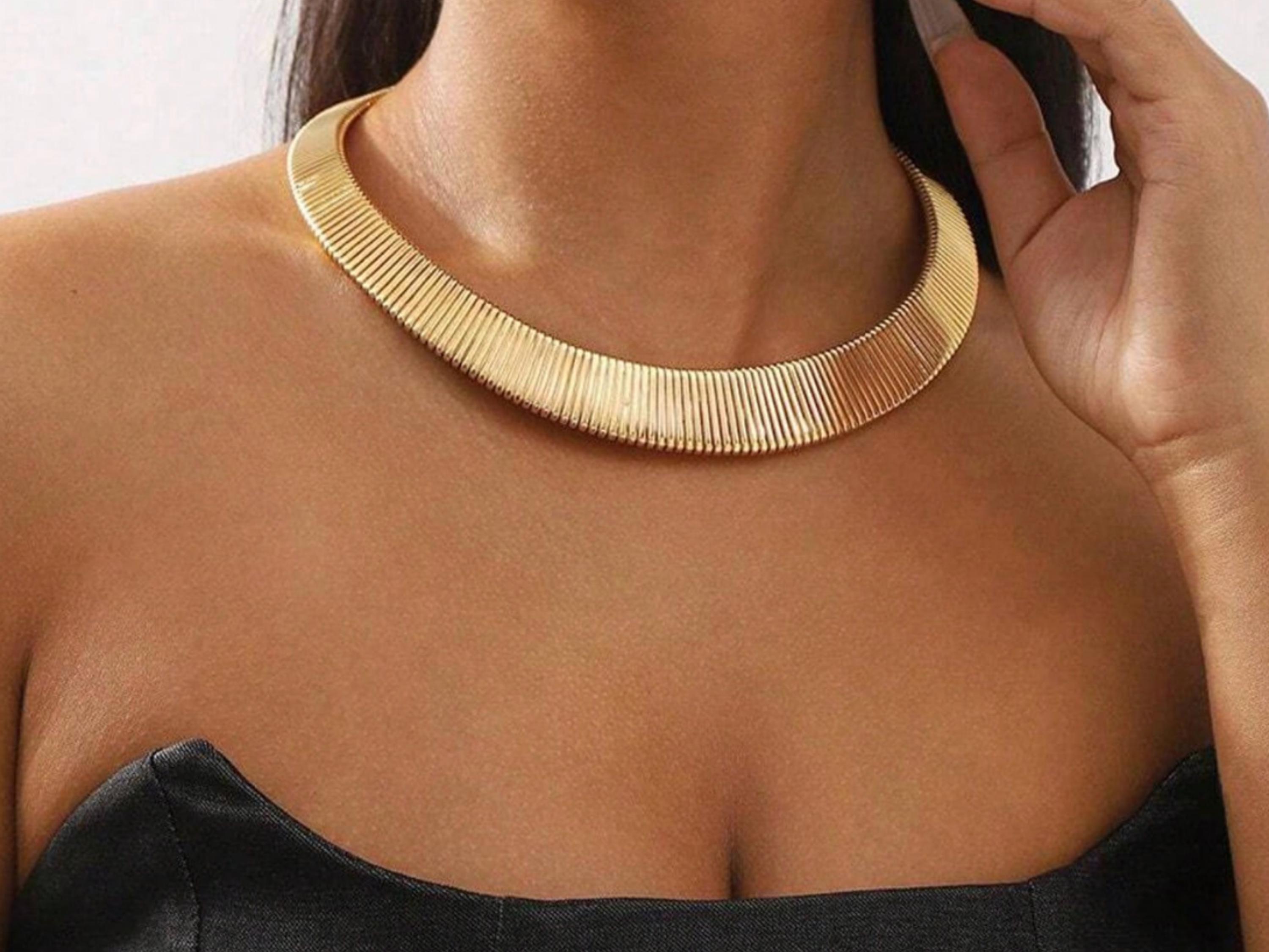 Collana Statement Choker Con Ciondolo A Bavaglino - Catena Dorata Grossa Per Donna, Nuovo Con Etichette - 4
