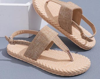 Damen Sandalen Bequem Rutschfest | Leinen Sandalen Weiche Sohle Sommer Schuhe