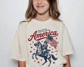 Made In America Shirt, Patriotic Cowboy Horse Flag Graphic Tee, Kids 4th Of July USA Shirt, America Pride Shirt