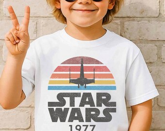 Star Wars 1977 Retro Shirt, Vintage Spaceship Sunset Graphic Tee, Classic Movie Kids Shirt, Sci-Fi Fan Gift Shirt