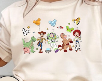 Camiseta de Toy Story con Mickey y globos, camiseta de Buzz y Woody, camiseta de vacaciones en Disneyland, camiseta a juego para viaje familiar, camiseta infantil de vacaciones en Disneyworld