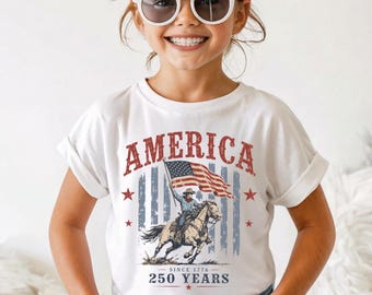 Patriotic Raccoon America 250 Shirt, Kids 1776-2026 Flag Horse Graphic Tee, USA Independence 4th Of July Shirt, Celebration Shirt
