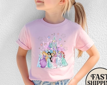 Disney Princess Shirt, Watercolor Castle Tee, Girls Magic Kingdom Shirt, Princess Squad Trip Tee, Disney Vacation Shirt, Princess Group Tee
