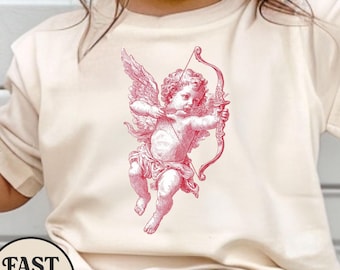 Camiseta de Cupido de San Valentín, camiseta vintage de ángel, camiseta retro de querubín, camiseta romántica de San Valentín, camiseta de arte clásico, camiseta estética de Cupido