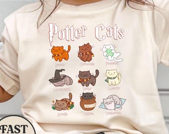 Potter Cats Shirt, Wizard Cat Shirt, Magic Cat Tee, Funny Cat Lover Shirt, Cute Kitten Tee, Magic School Shirt, Wizardry Tee, Cat Gift Shirt