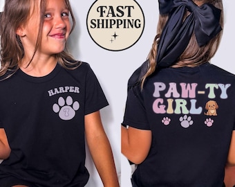 Personalisiertes Pfoten-ty Mädchen-Shirt, Mädchen niedliches Welpen-Shirt, benutzerdefinierter Name und Alter Welpen Pfoten-Shirt, niedliches Kleinkind-Shirt Geschenk, Tierliebhaber-Hemd