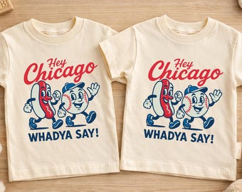 Hey Chicago Kids Shirt, Retro Baseball Toddler Tee, Vintage Mascot Graphic Top, Chicago Hot Dog Shirt, Baseball Fan Toddler Gift
