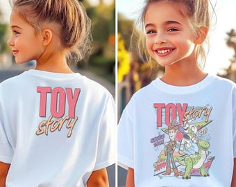 Toy Story Kids Shirt, Retro 90s Character Tee, Vintage Woody and Buzz Top, Disney Vacation Outfit, Double Sided Graphic, Toy Story Gift