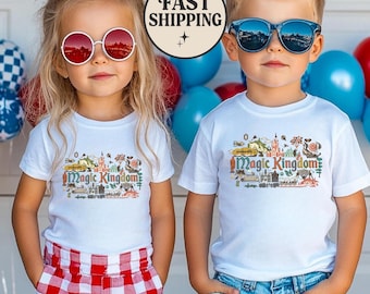 Magic Kingdom Map Shirt, Vintage Magic Kingdom Shirt, Disneyworld Reise Shirt, Disneyland Urlaub T-Shirt, Retro Magic Kingdom Icons Shirt