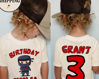 Camiseta Ninja de Cumpleaños Personalizada, Divertida para Niños, Camiseta de Cumpleaños Personalizada con Nombre y Número, Camiseta de Artes Marciales para Niños