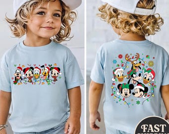 Koszulka świąteczna dla dzieci Disney, koszulka świąteczna Myszka Miki i Przyjaciele, Mickey Minnie Donald Goofy Pluto Mikołaj, koszulka z przodu i z tyłu, Boże Narodzenie 2025