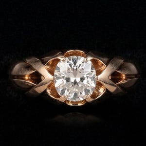 Gold Plated Moissanite Solitaire Ring Twisted Band Engagement Ring Vintage Style Promise Ring Minimalist Statement Jewelry