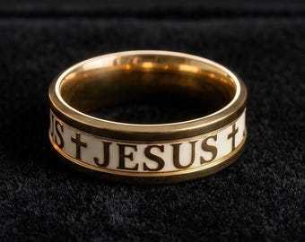 Jesus Name Engraved Band Ring, Faith Inspired Religious Ring, Christian Symbol Ring, Minimal Spiritual Jewelry Gift