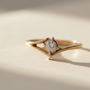 Round Moissanite Ring for Women | Gold Plated or Silver Band | Elegant Solitaire Ring | Gift for Her
