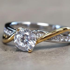 Round Moissanite Ring for Women | Gold Plated or Silver Band | Dainty Solitaire Engagement Ring | Elegant Gift