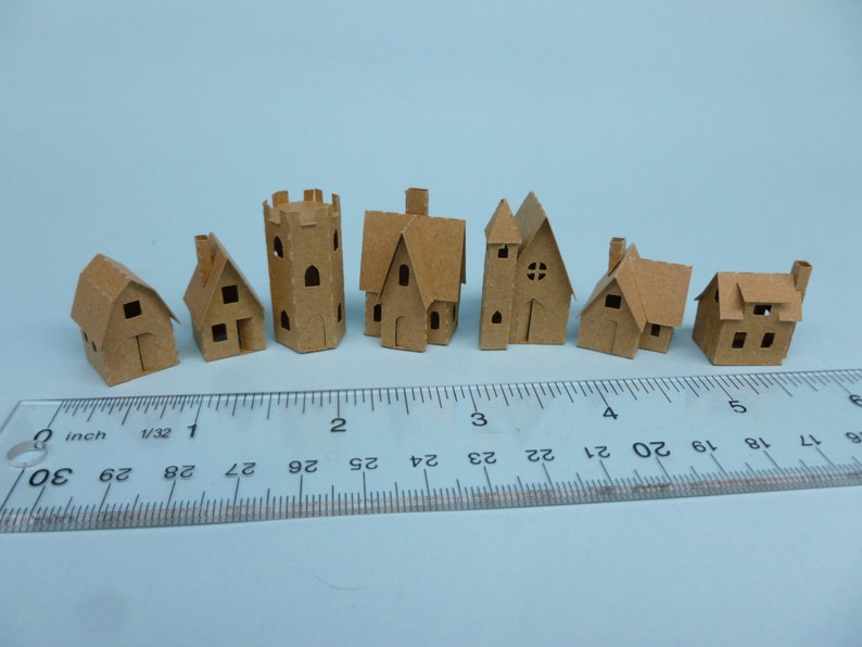 Tiny Village 2012, pre-cut kit to make 7 miniature glitter houses, 3 color choices white, gingerbread brown, black bild 2
