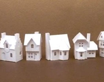 Tiny Village 2013, pre-cut  kit to make 8 miniature cardstock buildings, 3 color choices, white, gingerbread brown and black