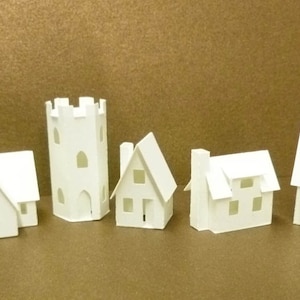 Tiny Village 2012, pre-cut kit to make 7 miniature glitter houses, 3 color choices white, gingerbread brown, black bild 1