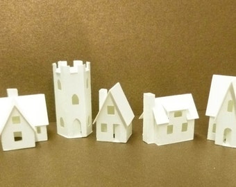 Tiny Village 2012,  pre-cut kit to make 7 miniature glitter houses, 3 color choices white, gingerbread brown, black