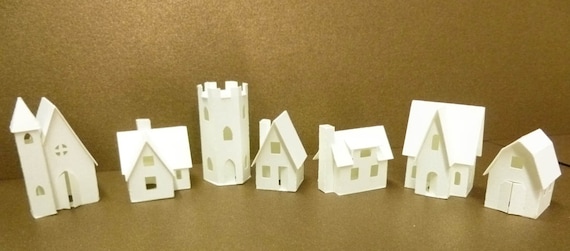 Tiny Village 2012,  pre-cut kit to make 7 miniature glitter houses, 3 color choices white, gingerbread brown, black
