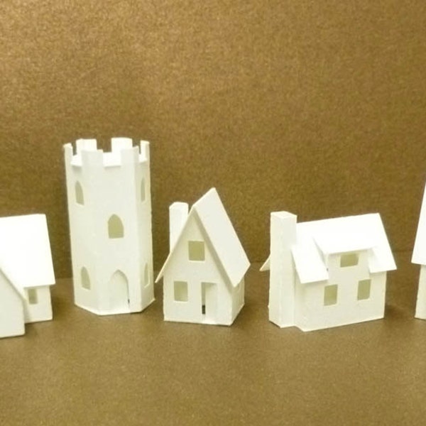 Tiny Village 2012,  pre-cut kit to make 7 miniature glitter houses, 3 color choices white, gingerbread brown, black