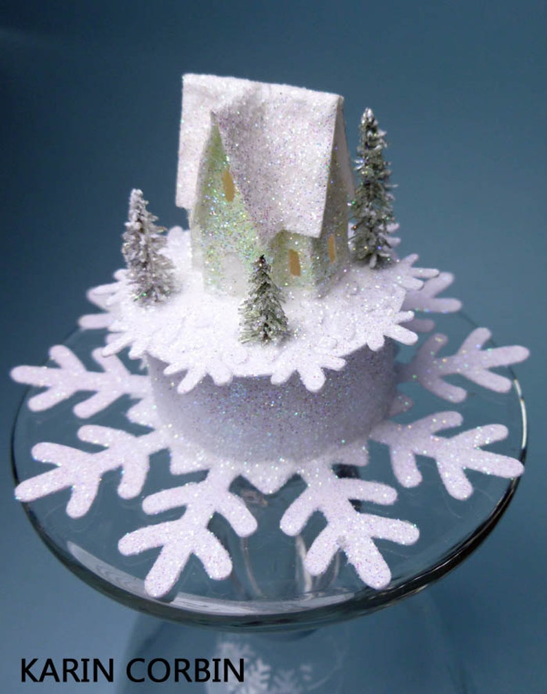 Tiny Village 2012, pre-cut kit to make 7 miniature glitter houses, 3 color choices white, gingerbread brown, black bild 3