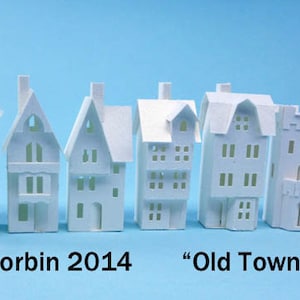 Tiny Old Town 2014, pre-cut kit to make 8 miniature cardstock buildings. 3 color choices white, gingerbread and black