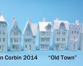 Tiny Old Town 2014, pre-cut kit to make 8 miniature cardstock buildings. 3 color choices white, gingerbread and black