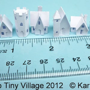 Micro  Tiny Village 2012, pre-cut cardstock  kit to build 7  miniature buildings, 3 colors choices