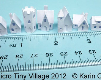 Micro  Tiny Village 2012, pre-cut cardstock  kit to build 7  miniature buildings, 3 colors choices