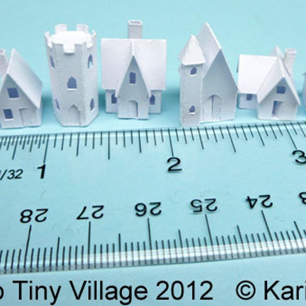 Micro  Tiny Village 2012, pre-cut cardstock  kit to build 7  miniature buildings, 3 colors choices