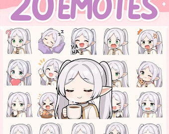 Paquete de 20 emotes de Frieren Anime / Chica maga elfa, emotes para Twitch, YouTube y Discord