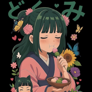 Maomao comiendo dango PNG: Arte de anime de Apothecary Diaries (Descarga digital de 300 DPI)