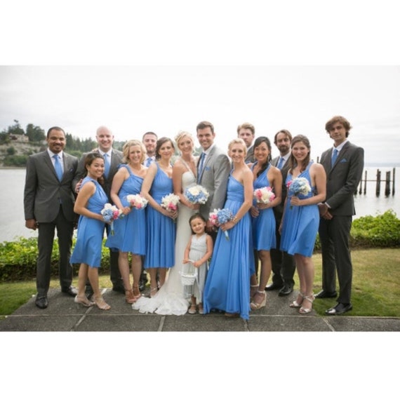 light blue bridesmaid dresses with groomsmen Off-Shoulder Pleated Light Blue Long Bridesmaid Dress with Split BD142 US18 / Custom Color