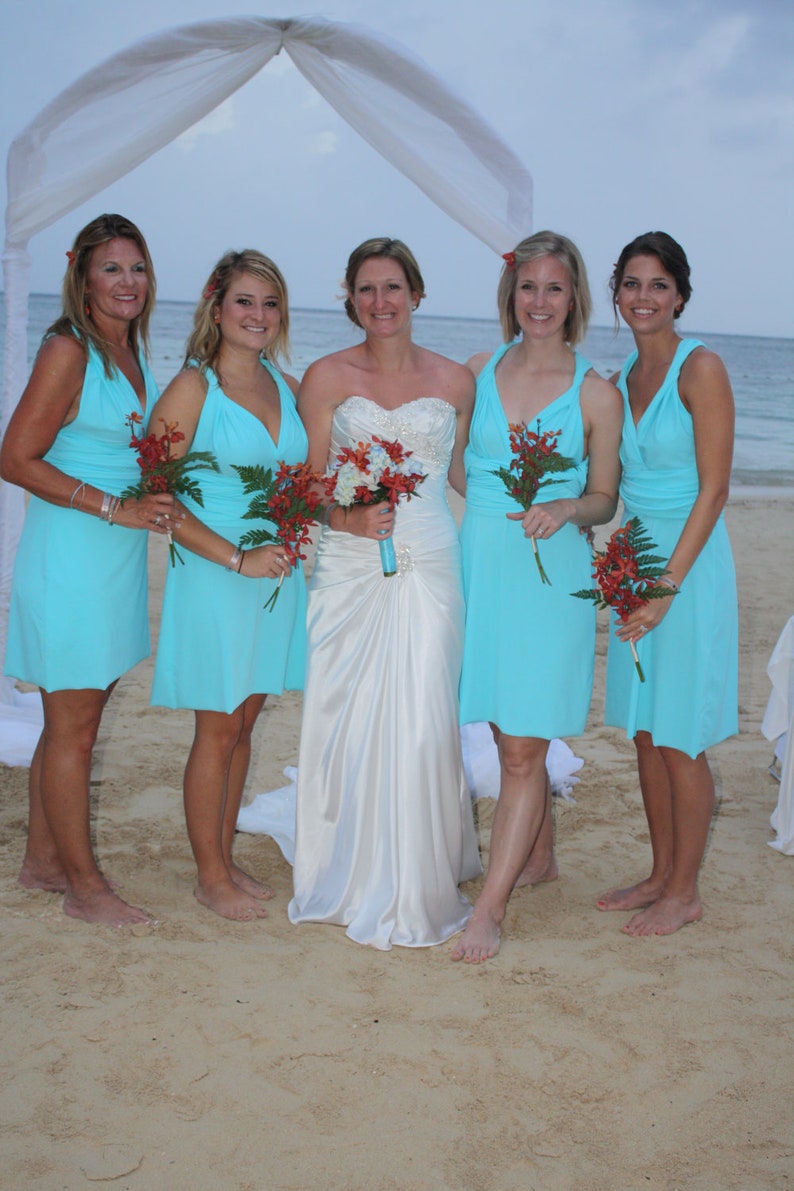 Aqua Blue Convertible Wrap Twist Knee Length Dress 37 Etsy