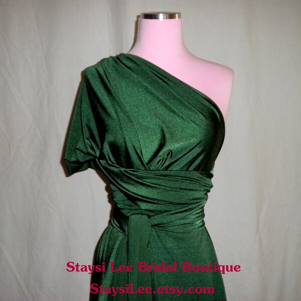 Custom Listing Nicole A x3 Shiny Hunter Green Wrap Twist Dress...Bridesmaids, Special Occasion, Holidays, Prom, Cocktail Party